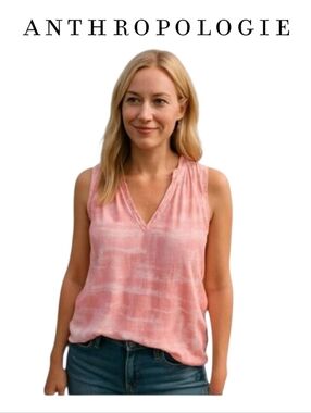 Anthropologie Cloth & Stone Pink White Sleeveless Summer Top XS Boho Chic